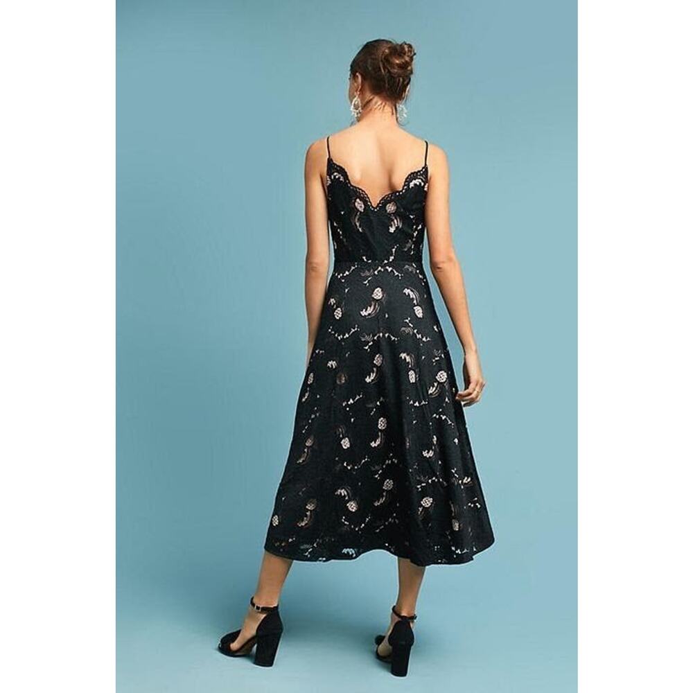 NEW Anthropologie x Moulinette Souers Scalloped Lace Midi Dress $178 Black Sz 2 - Picture 2 of 3